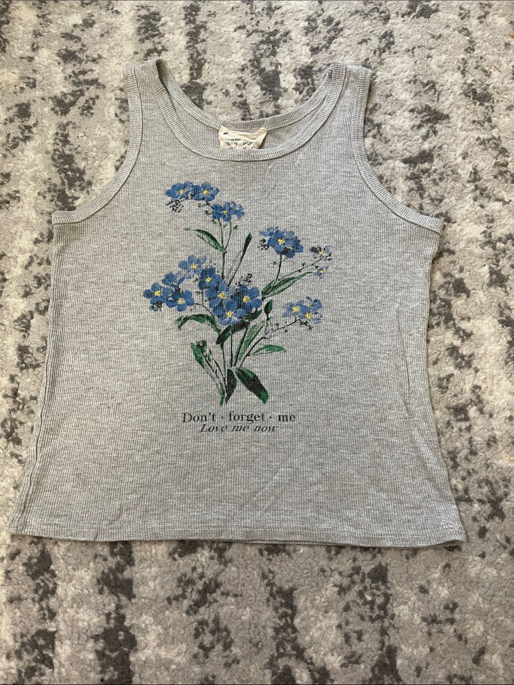 🎉 3 for $25 🎉 french pastry Gray Ribbed Tank with Forget Me Not Flowers